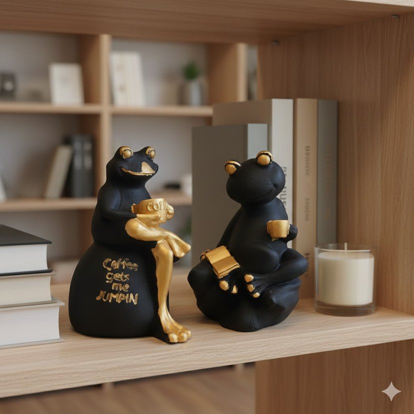 Siyah Altın Renkli Kahve Temalı Kurbağa Biblo - Görsel 2