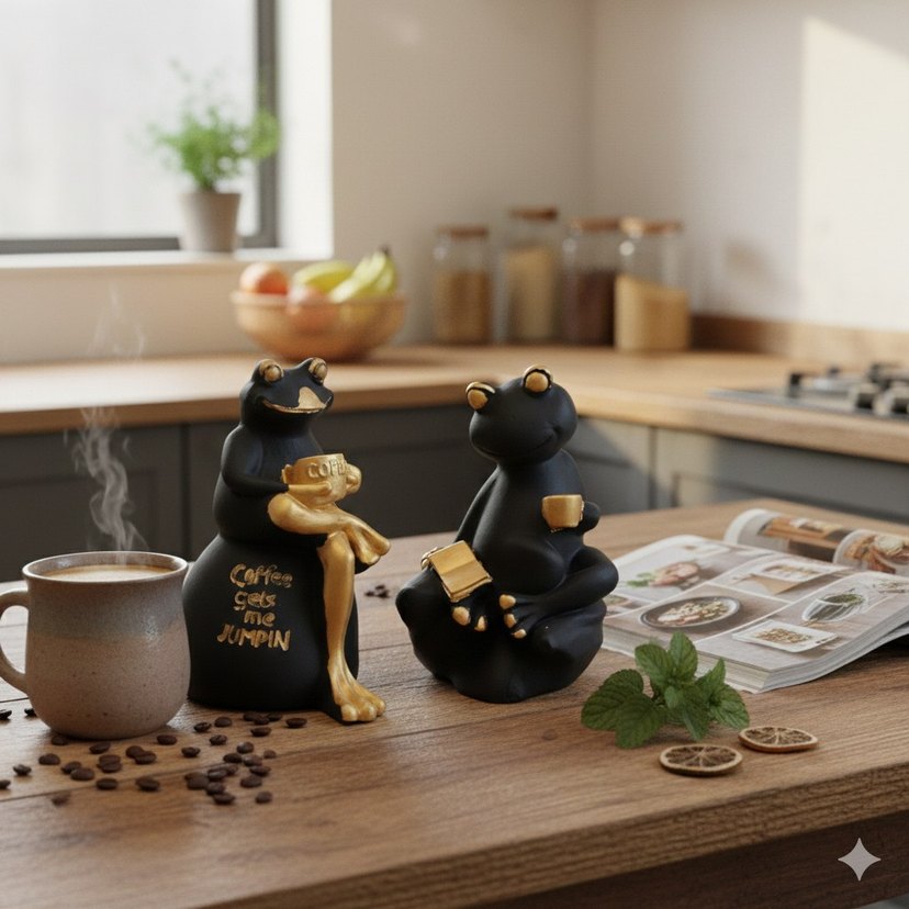 Siyah Altın Renkli Kahve Temalı Kurbağa Biblo - Görsel 5