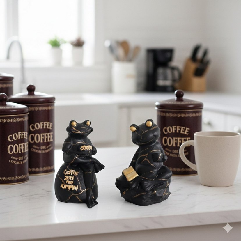 Siyah Kurbağa Figürleri, Kahve Temalı - Görsel 2