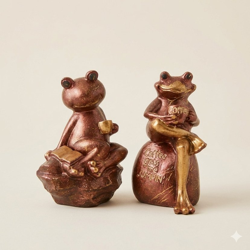 Kahve Kurbağa Figürleri Seti - Görsel 3