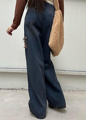 xs Beden gri Renk Y2K Star Patch Baggy Pant