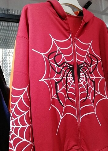 xl Beden kırmızı Renk Allover Spider Web Oversize Unisex