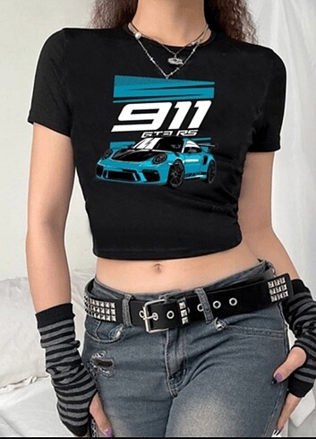 911 Stars Baskılı Crop 