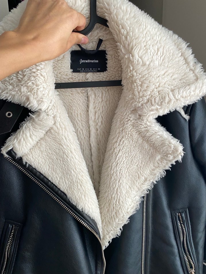 Kürklü Siyah Deri Biker Mont - Görsel 4