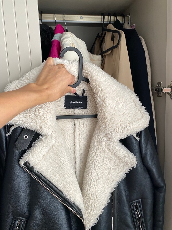 Kürklü Siyah Deri Biker Mont - Görsel 2