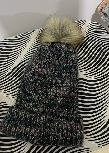 Renkli Örgü Kadın Bere Ponponlu - Görsel 2