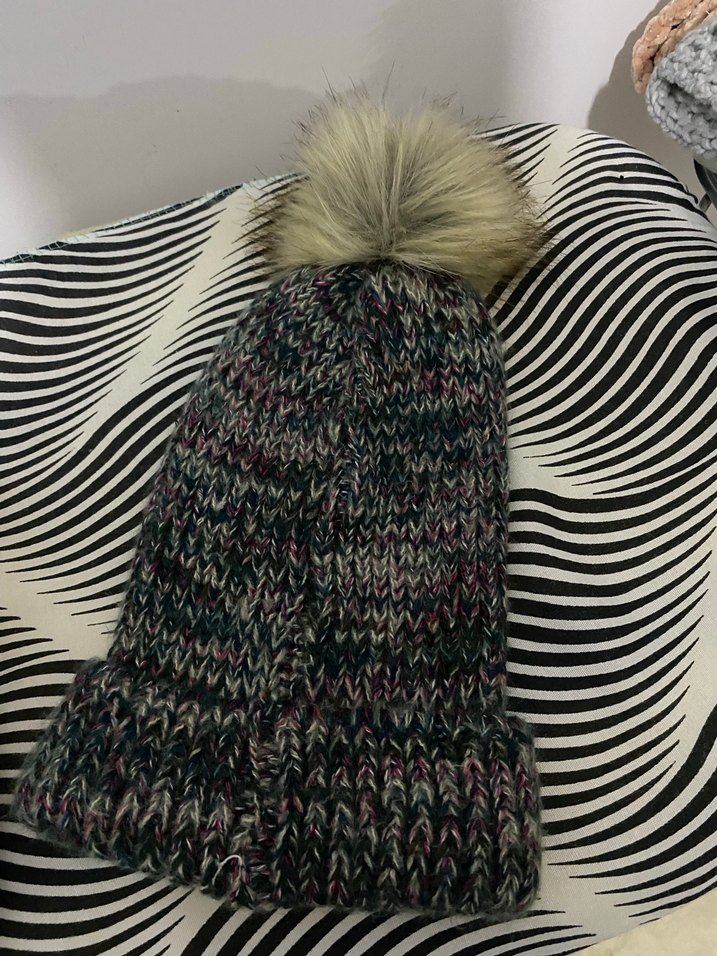 Renkli Örgü Kadın Bere Ponponlu - Görsel 2