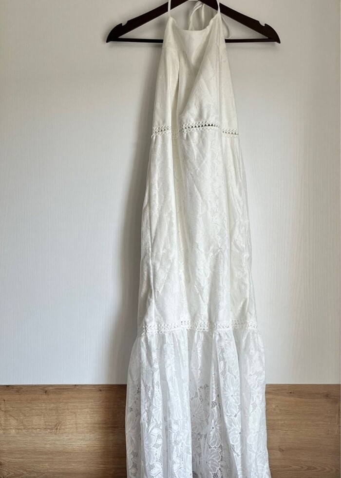 Beyaz dantel elbise - Görsel 2