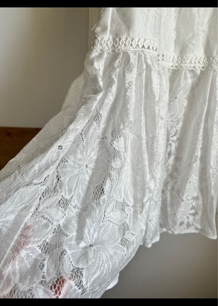 Beyaz dantel elbise - Görsel 4
