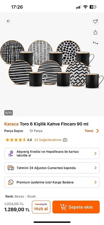  Beden siyah Renk Kapalı kutu karaca toro fincan takımı