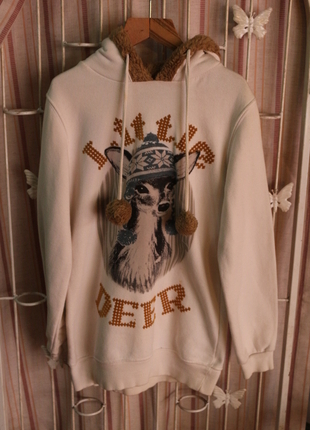 Geyikli Kapüşonlu Sweatshirt