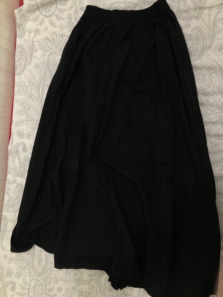 Kadın Siyah poplin kumaş Uzun Salaş cepli etek astarsız - Görsel 2