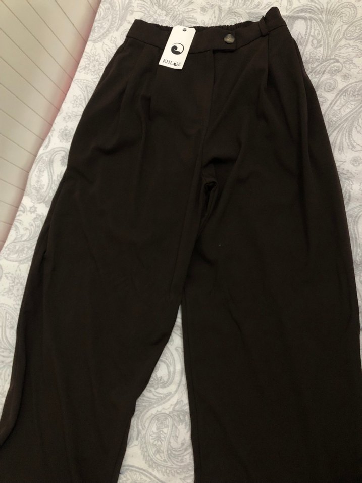 Düğmeli Kısa Kahverengi Kadın Kumaş palazzoPantolon - Görsel 3