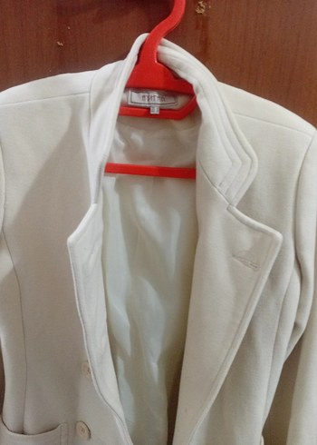 Düğmeli Beyaz Midi Kadın Kaban - Görsel 6