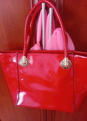 Parlak Kırmızı Deri Kadın Çanta - Görsel 9