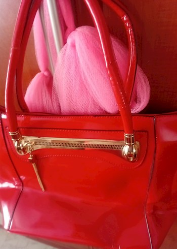 Parlak Kırmızı Deri Kadın Çanta - Görsel 8