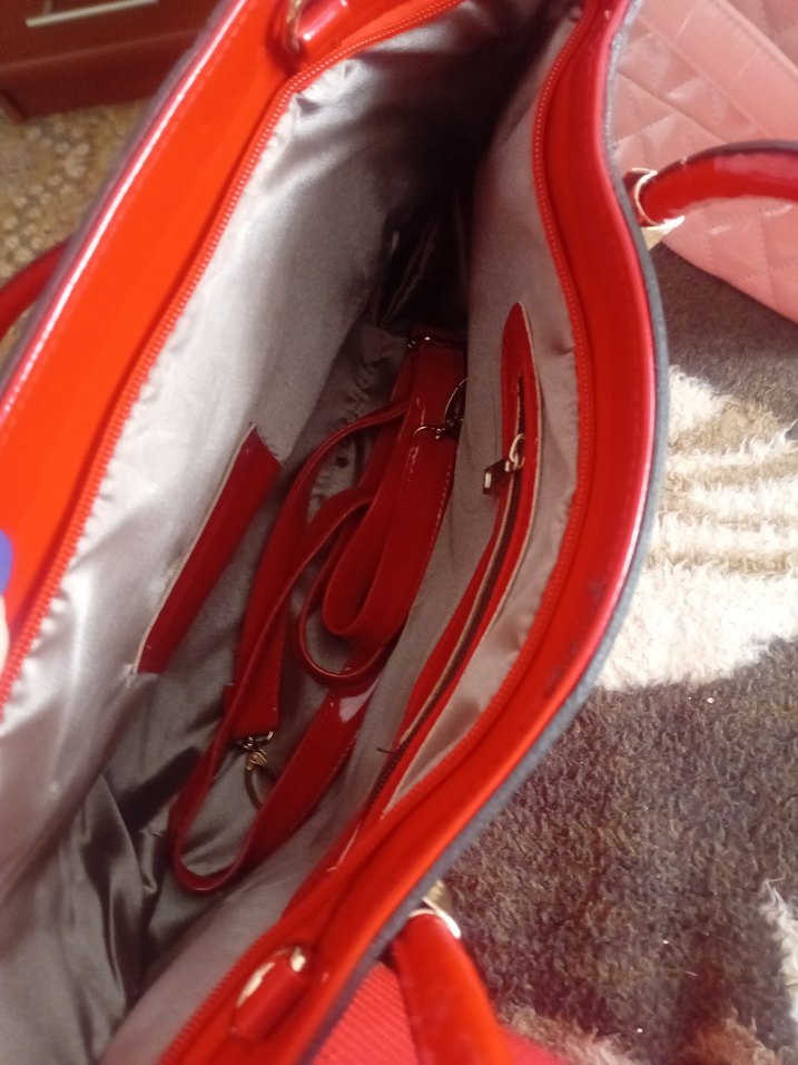 Parlak Kırmızı Deri Kadın Çanta - Görsel 5