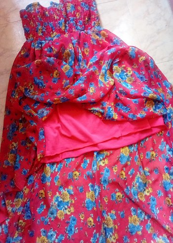 Renkli Straplez Uzun Bohem Elbise - Görsel 5