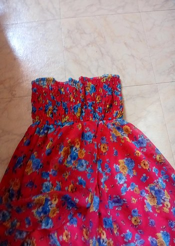 Renkli Straplez Uzun Bohem Elbise - Görsel 2