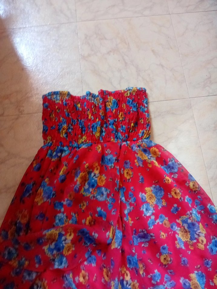 Renkli Straplez Uzun Bohem Elbise - Görsel 2