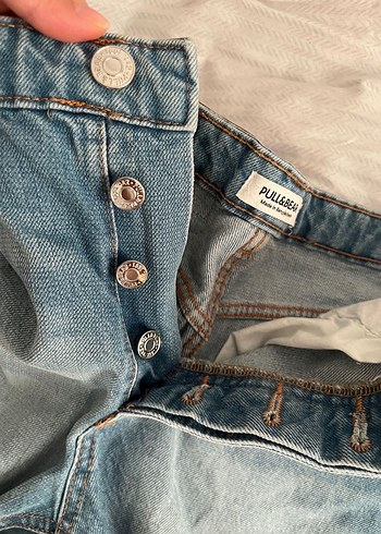 32 Beden mavi Renk Düğmeli Mavi Mini Denim Şort