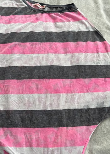 Pembe Gri Çizgili Bluz - Görsel 4