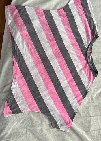 Pembe Gri Çizgili Bluz - Görsel 2