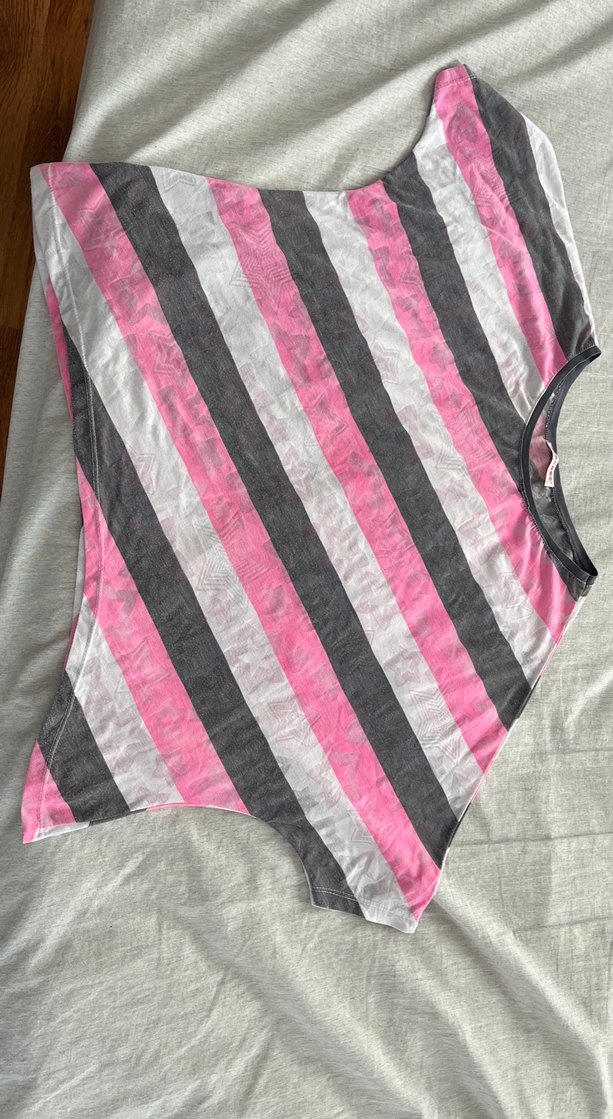 Pembe Gri Çizgili Bluz - Görsel 2