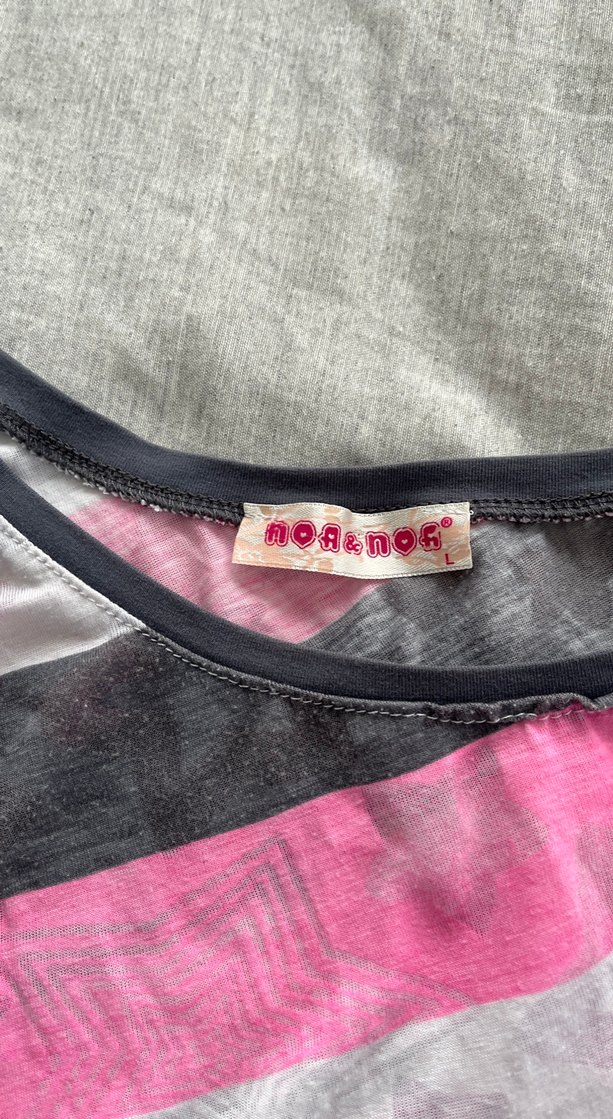 Pembe Gri Çizgili Bluz - Görsel 3