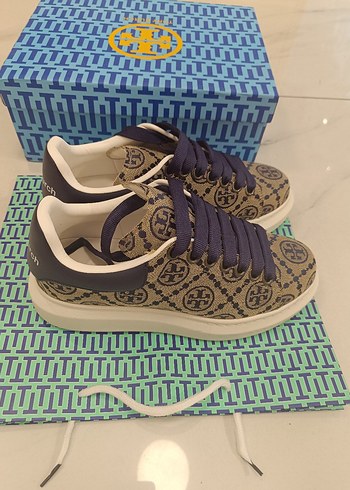 Tory Burch Kadın Mavi Yılan Desenli Platform Spor Ayakkabı