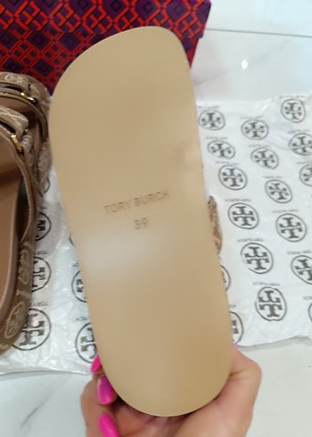 38 Beden kahverengi Renk Kahverengi Nakışlı Bohem Kadın Dolgu Topuk Terlik Tory Burch