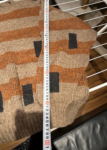 Çizgili Kahverengi Triko Salaş Kazak - Görsel 4