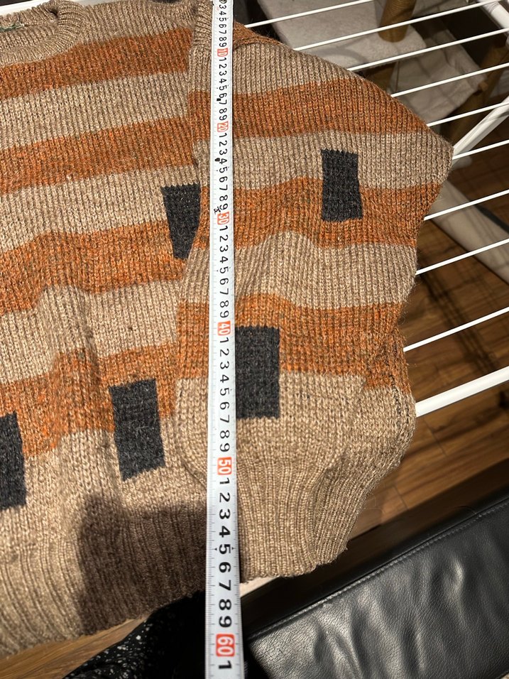 Çizgili Kahverengi Triko Salaş Kazak - Görsel 4