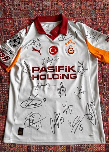 Şampiyonlar Ligi Patchli Galatasaray İmzalı Forması Beyaz Milli - Görsel 3