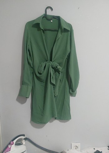 Uzun Kollu Yeşil Minimalist Kadın Elbise - Görsel 5