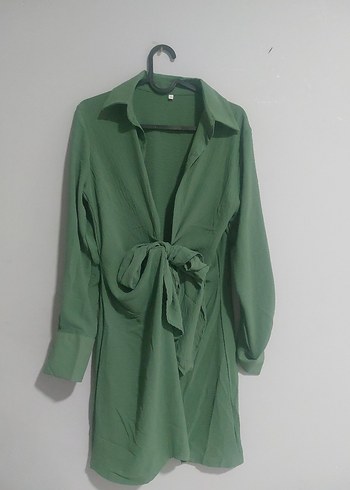 Uzun Kollu Yeşil Minimalist Kadın Elbise - Görsel 4