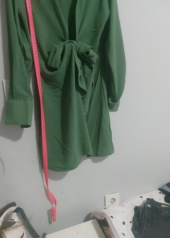 Uzun Kollu Yeşil Minimalist Kadın Elbise - Görsel 6