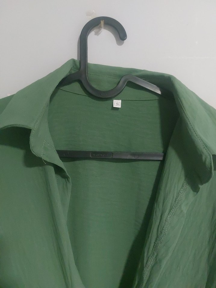 Uzun Kollu Yeşil Minimalist Kadın Elbise - Görsel 2