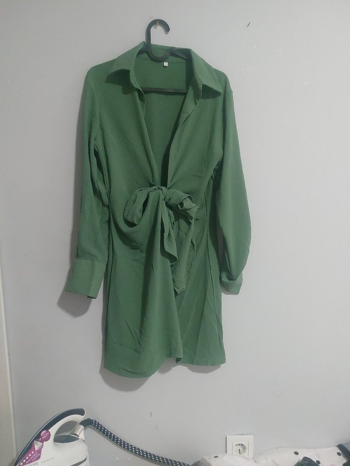 Uzun Kollu Yeşil Minimalist Kadın Elbise - Görsel 5