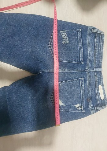 Kadın Mavi Payetli Bağlama Desenli Bol Kesim Jean - Görsel 5