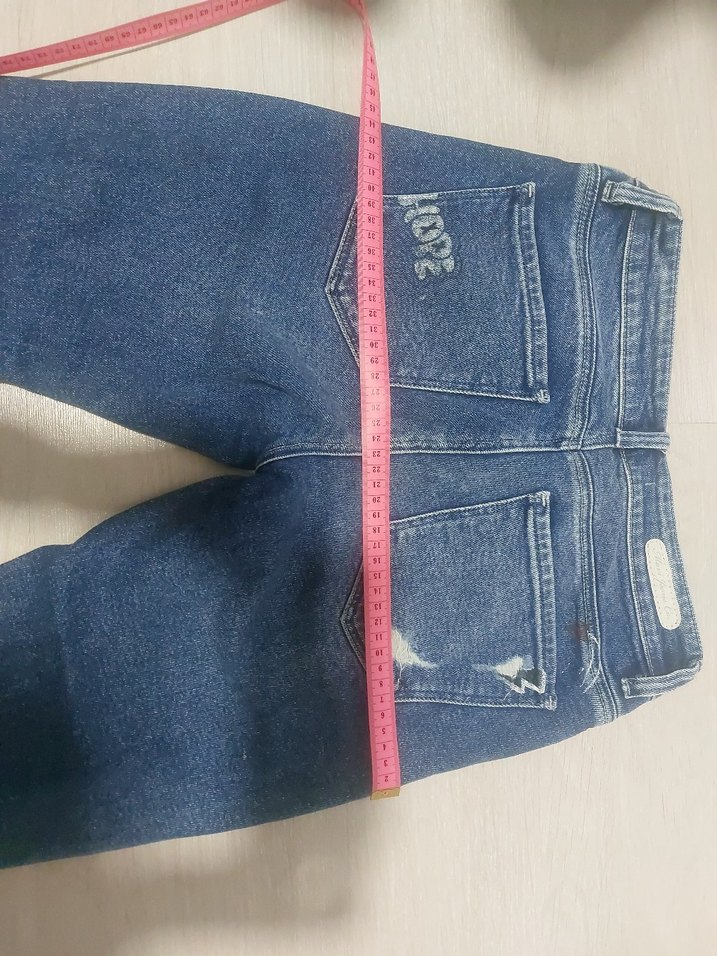 Kadın Mavi Payetli Bağlama Desenli Bol Kesim Jean - Görsel 5