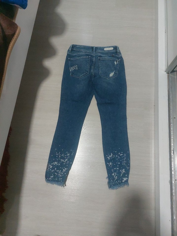 Kadın Mavi Payetli Bağlama Desenli Bol Kesim Jean - Görsel 3