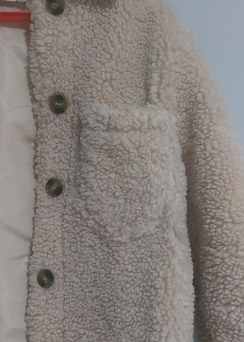 Düğmeli Bej Midi Kadın peluş kaban berjka - Görsel 3