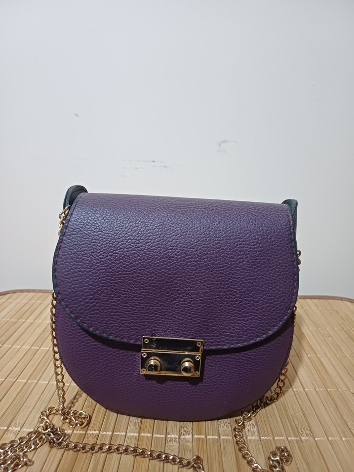 Koyu Mor Deri Kadın Çanta - Görsel 2