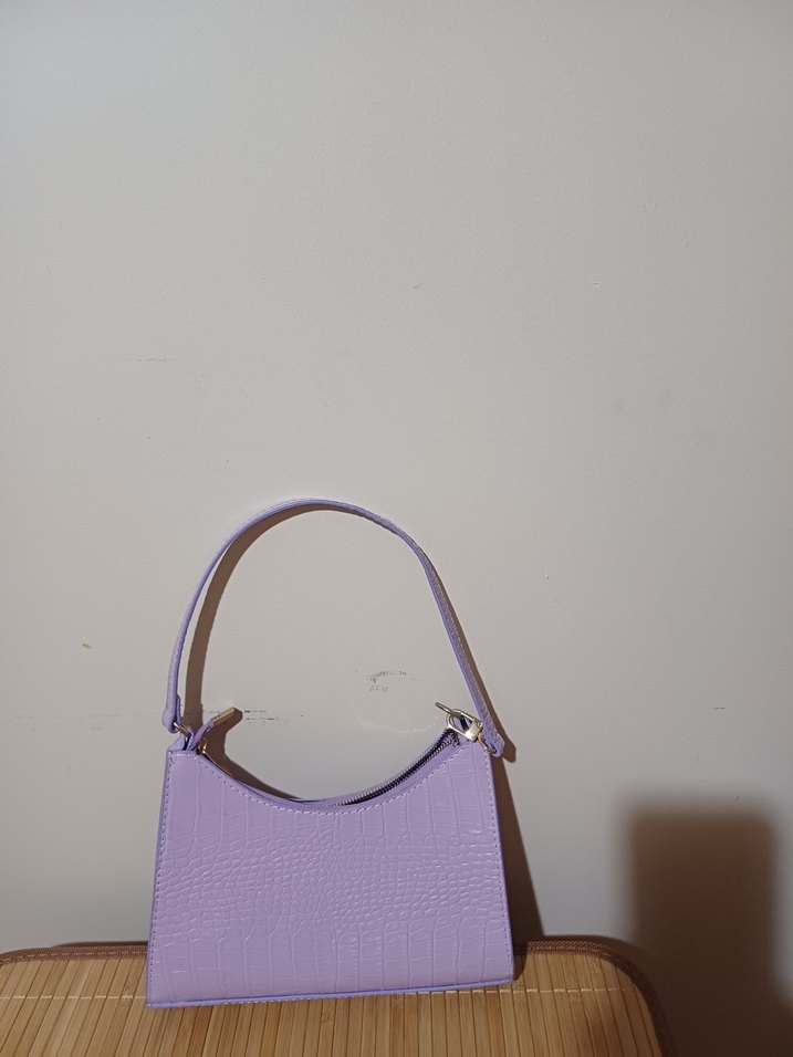 Mor Pastel Deri Yılan Desenli Kadın Çanta - Görsel 3