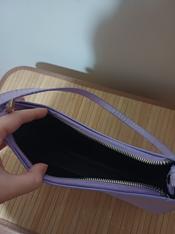 Mor Pastel Deri Yılan Desenli Kadın Çanta - Görsel 4