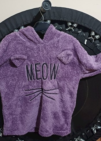 Mor Kapüşonlu Peluş Pijama takımi - Görsel 2