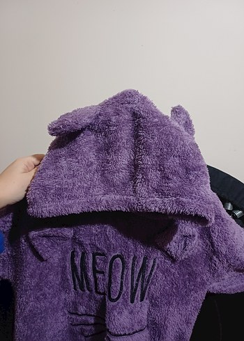 Mor Kapüşonlu Peluş Pijama takımi - Görsel 3