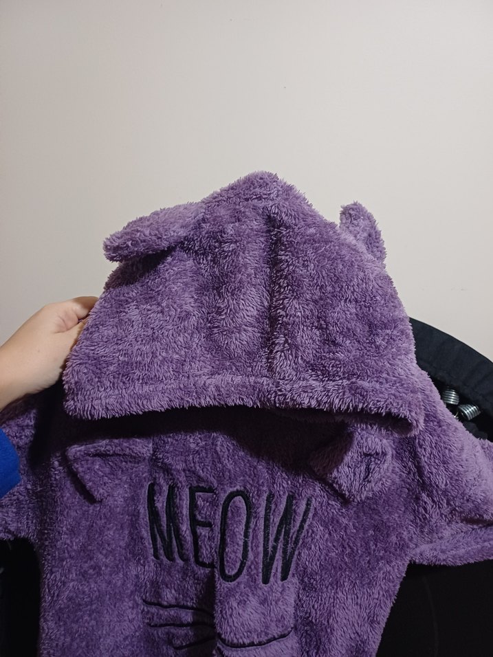 Mor Kapüşonlu Peluş Pijama takımi - Görsel 3