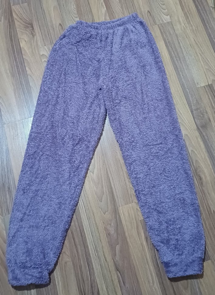Mor Kapüşonlu Peluş Pijama takımi - Görsel 4